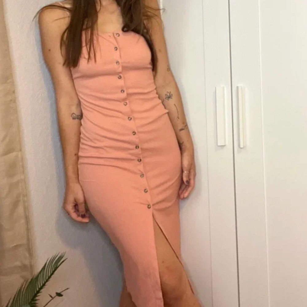 Button Front Ribbed Midi Dress, Sz M